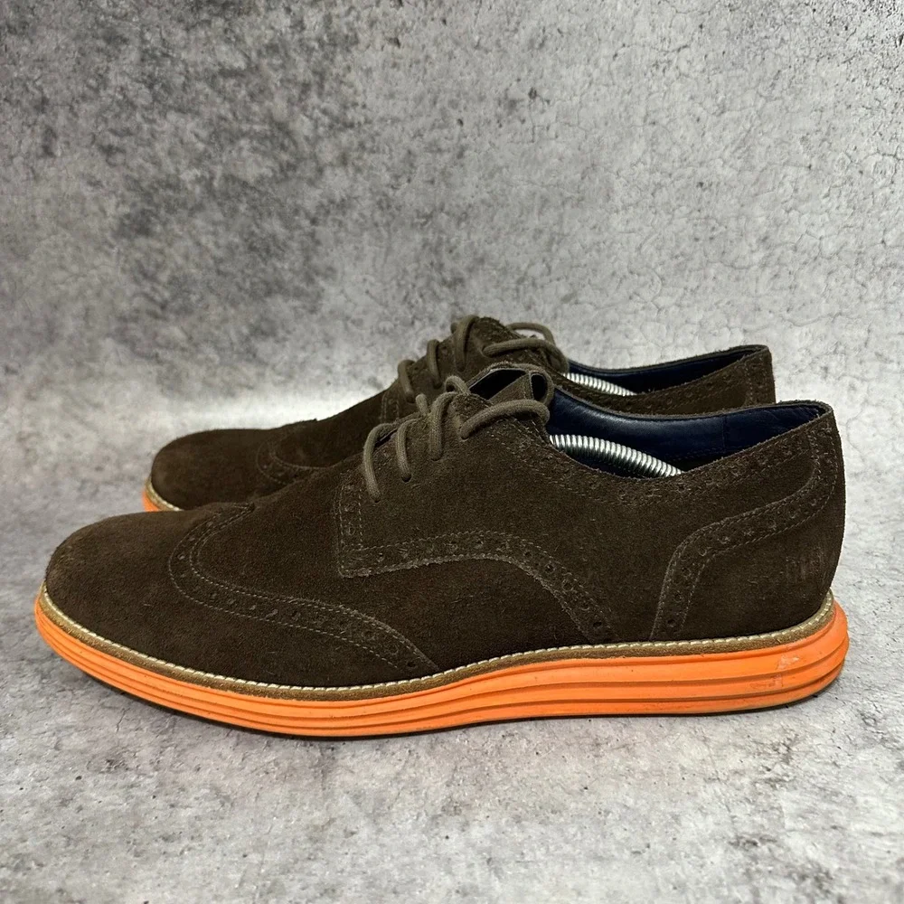 Cole Haan LunarGrand Wingtip Mens 13 Brown Suede Orange Sole Brogue Oxford